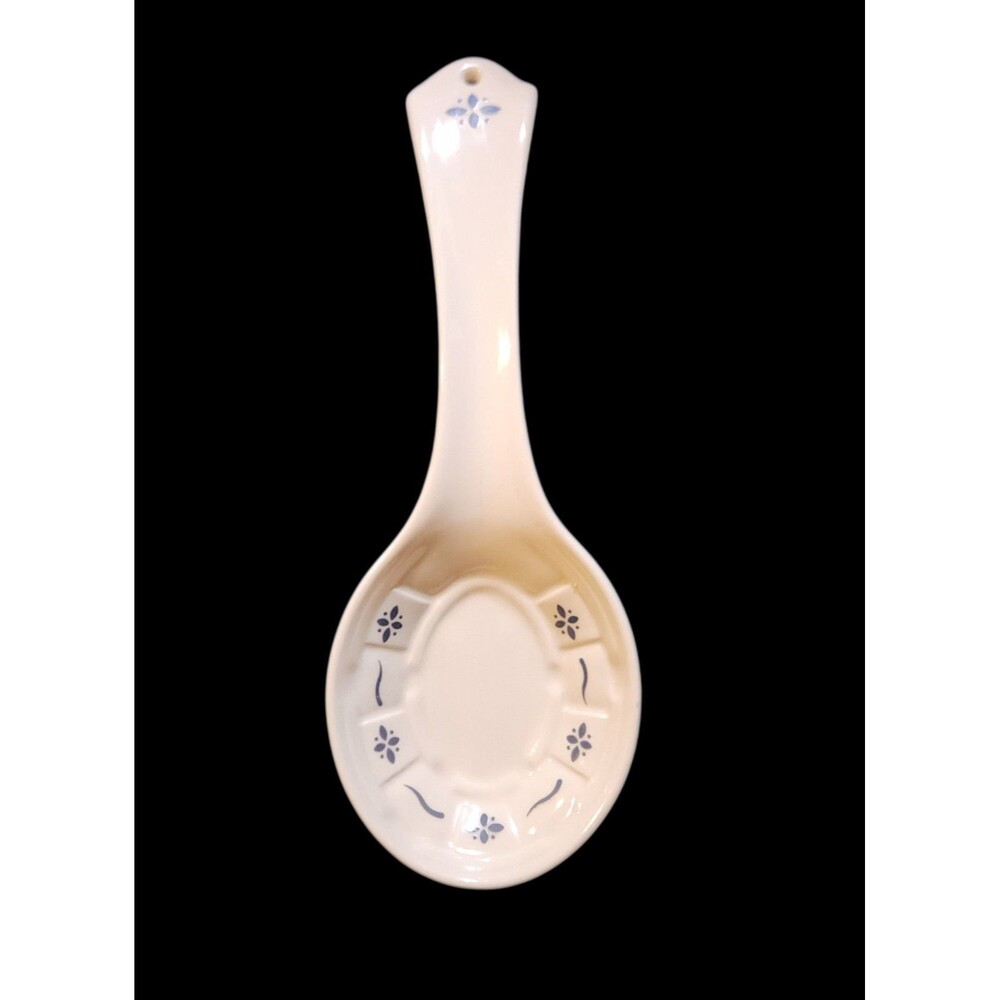 Longaberger Pottery Spoon Rest Woven Traditions Classic Blue Pattern 9" USA Made